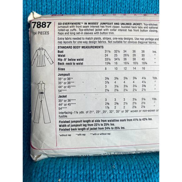 Simplicity 7887 Sewing pattern Jumpsuit wide leg blazer 1970s size 10 - Picture 4 of 5